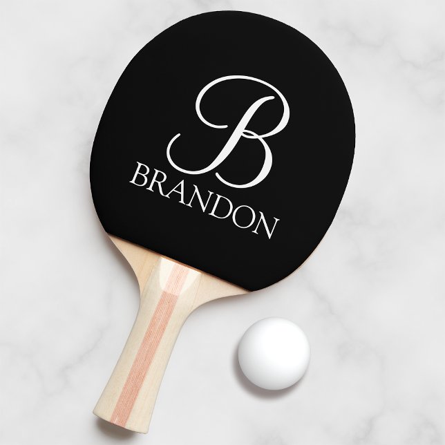 Schwarz-Personalisiert-Script-Monogramm und -Name Tischtennis Schläger (Von Creator hochgeladen)