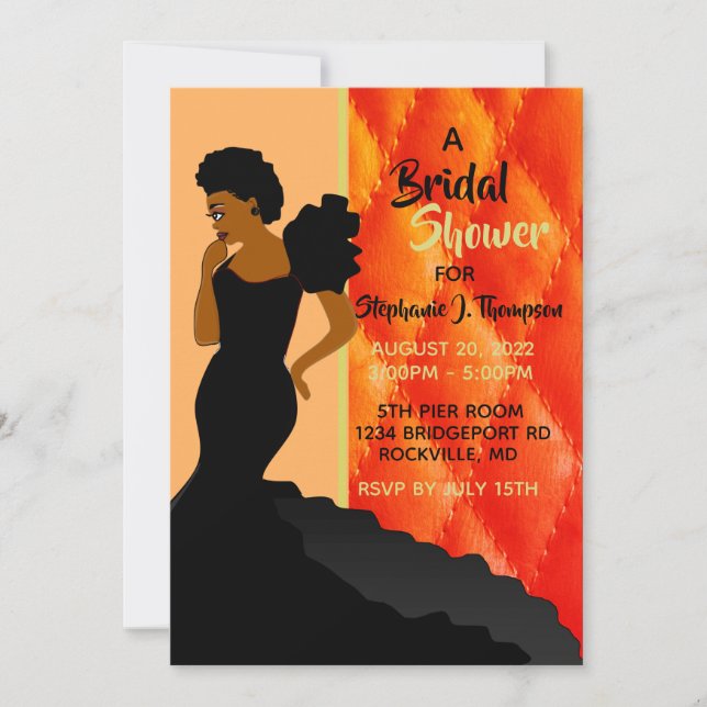 Schwarz-Pfirsich-gequiltete American Bridal Einladung (Vorderseite)