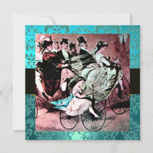 SCHWARZ PINK BLAU FAHRRAD HOCHZEIT DAMAST MONOGRAM EINLADUNG