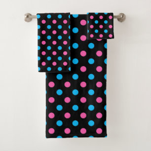 Schwarz Pink Blau Punkte Muster Badhandtuch Set