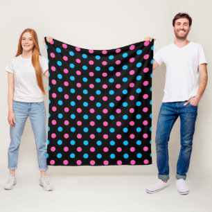Schwarz Pink Blau Punkte Muster Fleecedecke
