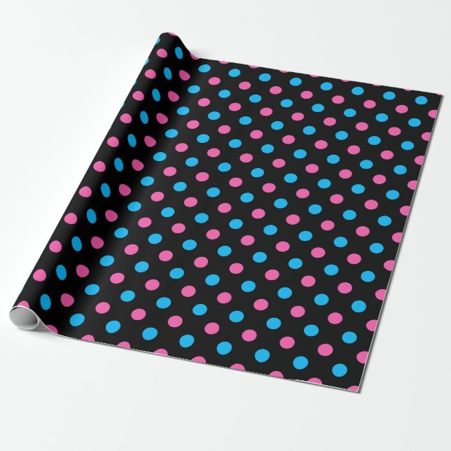 Schwarz Pink Blau Punkte Muster Geschenkpapier (Ungerollt)