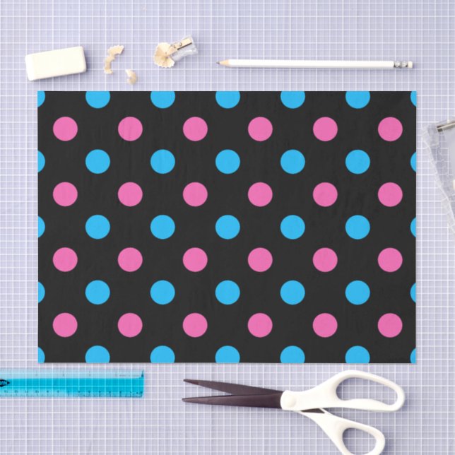 Schwarz Pink Blau Punkte Muster Seidenpapier (Handwerk)