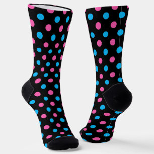 Schwarz Pink Blau Punkte Muster Socken