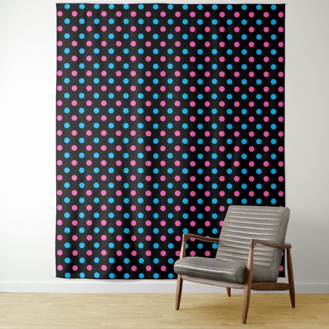 Schwarz Pink Blau Punkte Muster Wandteppich (Beispiel)