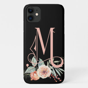 Schwarz-Pink-Floral-Monogramm Case-Mate iPhone Hülle