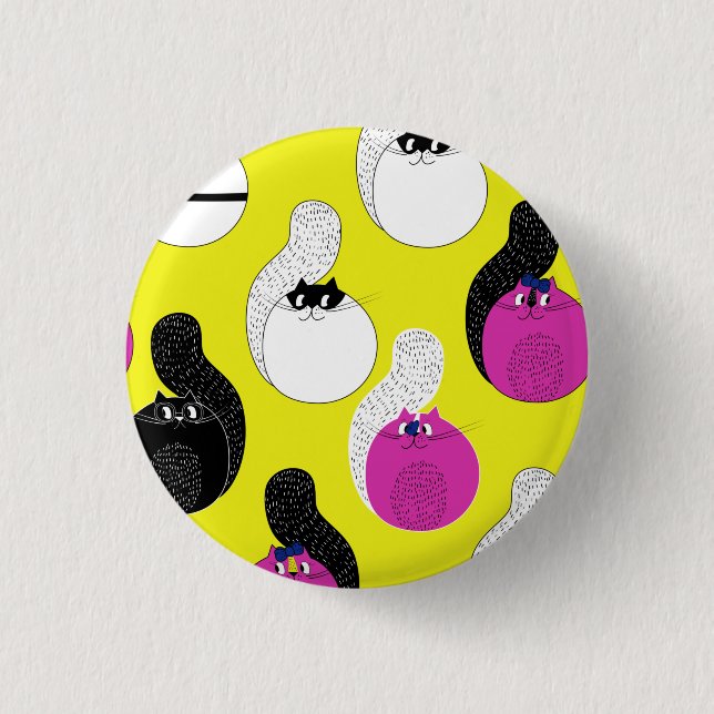 Schwarz Pink Funny Nautic Cats Button (Vorderseite)