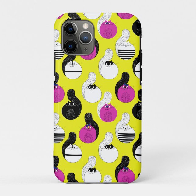 Schwarz Pink Funny Nautic Cats Case-Mate iPhone Hülle (Rückseite)