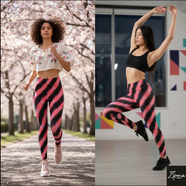 Schwarz Pink Glitch Cyber Diagonales Karo Leggings