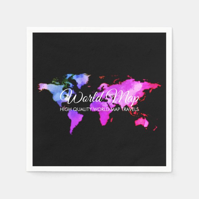 Schwarz Pink Karte Globus Reiseagent Serviette (Vorderseite)