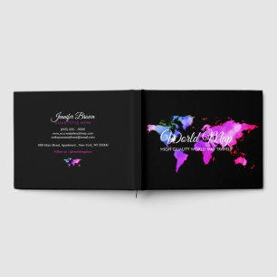 Schwarz Pink Karte Reise Globus Reiseagent Gästebuch