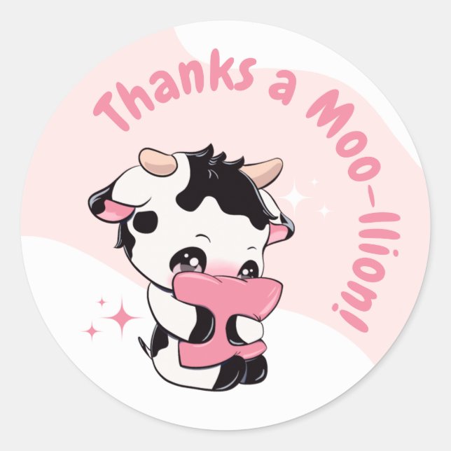 Schwarz Pink Kuh Weiße Wolke Vielen Dank Rundaufkl Runder Aufkleber (Vorderseite)