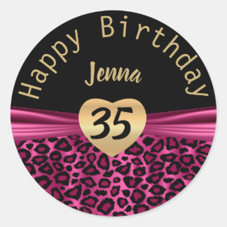 Schwarz-Pink Leopard Geburtstag Runder Aufkleber