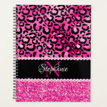 Schwarz-Pink-Leopard-Spot-Glam-Monogramm