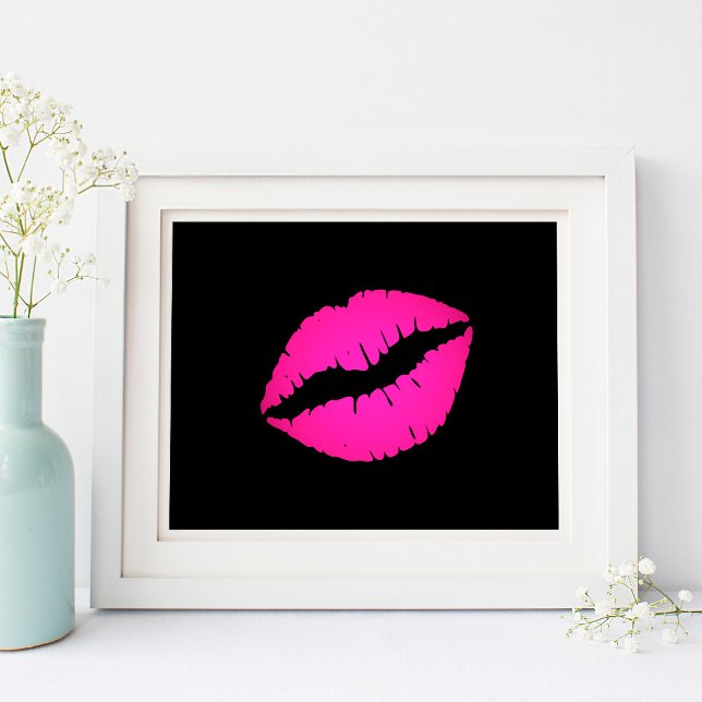 Schwarz-Pink-Lipstick Kiss Poster (Black and Hot Pink Lipstick Kiss Poster)