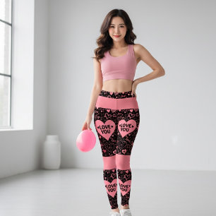 Schwarz & Pink 'LOVE YOU'-Grafik-Leggings Leggings