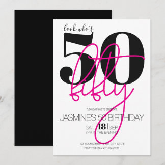 Schwarz Pink Moderne Elegante 50 Geburtstag Einladung