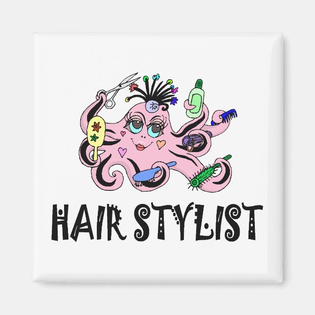 Schwarz-Pink-Oktopus-Haare Magnet (Vorne)