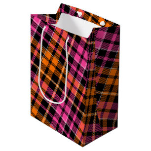 Schwarz Pink Orange Karo Tartan Design  Mittlere Geschenktüte