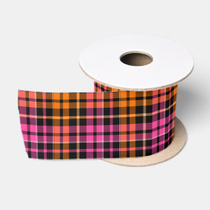 Schwarz Pink Orange Karo Tartan Design Satinband