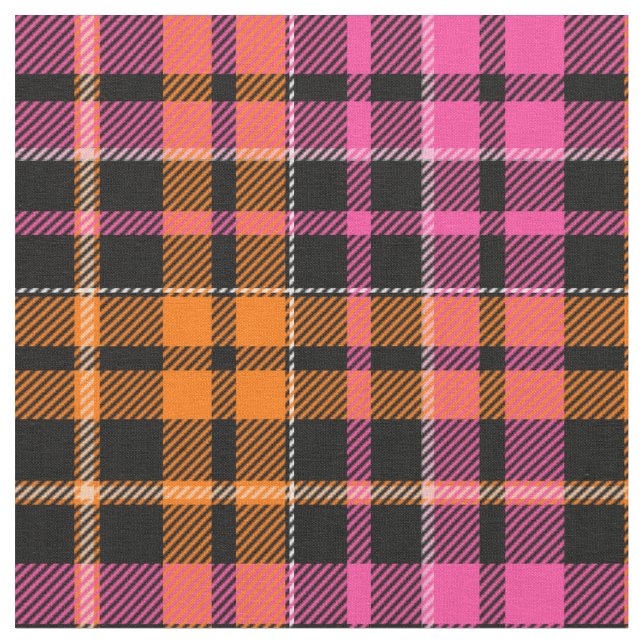 Schwarz Pink Orange Karo Tartan Design  Stoff (Nahaufnahme)