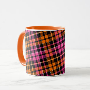 Schwarz Pink Orange Karo Tartan Design Tasse