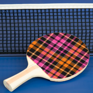 Schwarz Pink Orange Karo Tartan Design Tischtennis Schläger