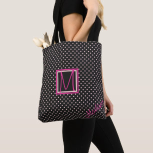 Schwarz-Pink-Polka-Dot-Trendy-Monogramm