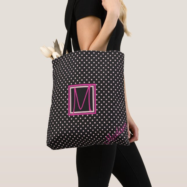 Schwarz-Pink-Polka-Dot-Trendy-Monogramm (Von Nahem)
