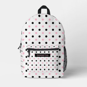 Schwarz-Pink Polka Punkte in einem weißen Hintergr Bedruckter Rucksack
