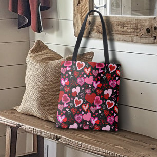 Schwarz Pink Rote Herzen Liebesmuster
