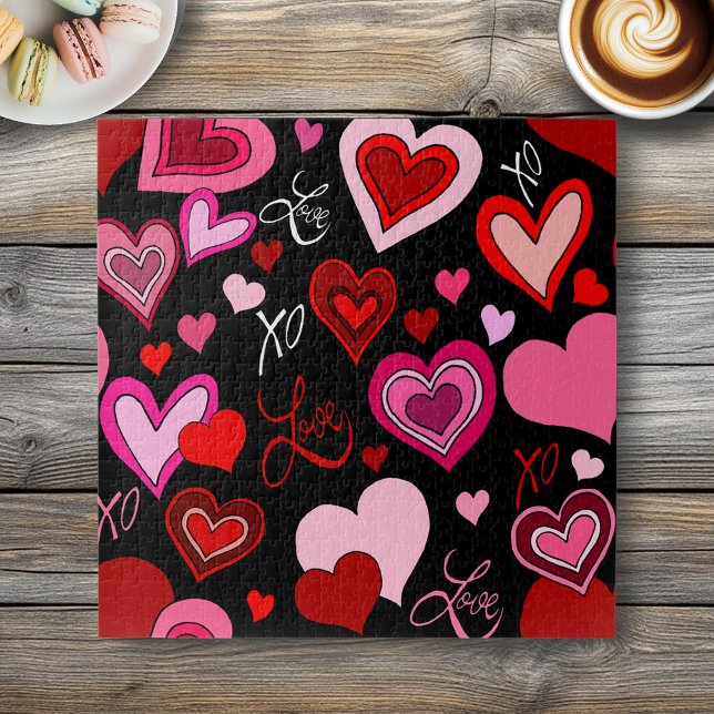 Schwarz Pink Rote Herzen Liebesmuster Puzzle (Von Creator hochgeladen)