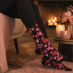 Schwarz Pink Rote Herzen Liebesmuster Socken