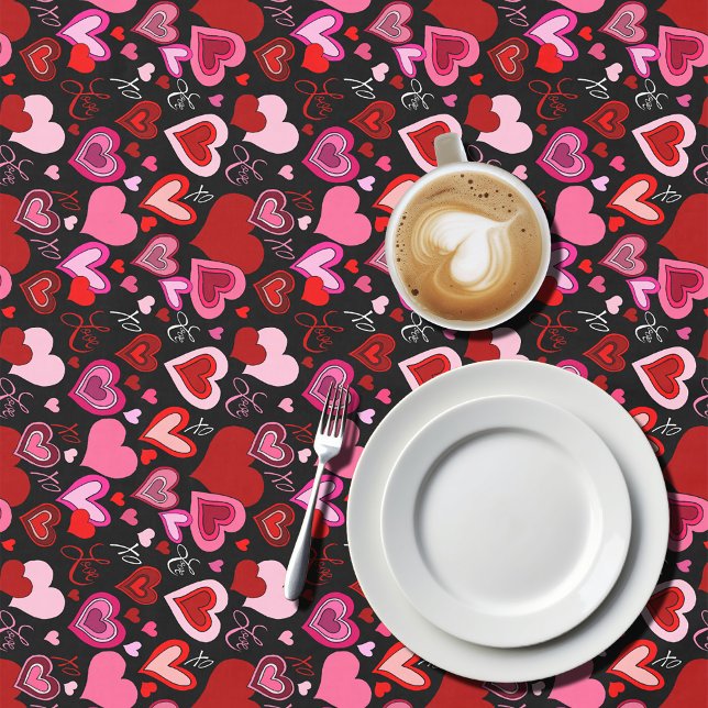 Schwarz Pink Rote Herzen Liebesmuster Tischdecke (Von Creator hochgeladen)