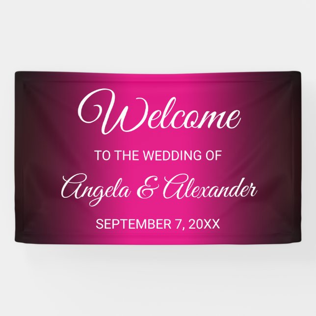 Schwarz-Pink-Strahlen-Hochzeit Banner (Horizontal)