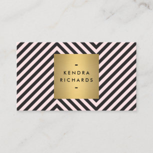 Schwarz Pink Stripe Gold Minimalistisch Modern Visitenkarte