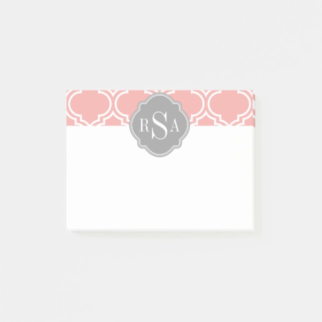 Schwarz Pink Tile Lattice Muster Grau Monogramm Post-it Klebezettel (Vorderseite)