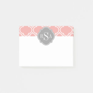 Schwarz Pink Tile Lattice Muster Grau Monogramm Post-it Klebezettel