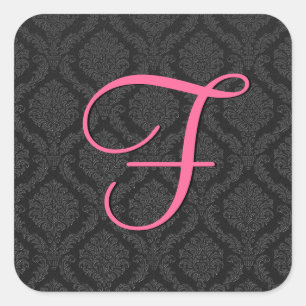 SCHWARZ PINK WEISS Damast Hochzeit Quadratischer A Aufkleber