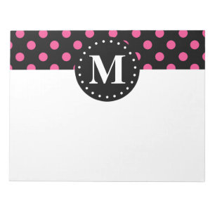 Schwarz-Polka-Dosen-Monogramm Notizblock