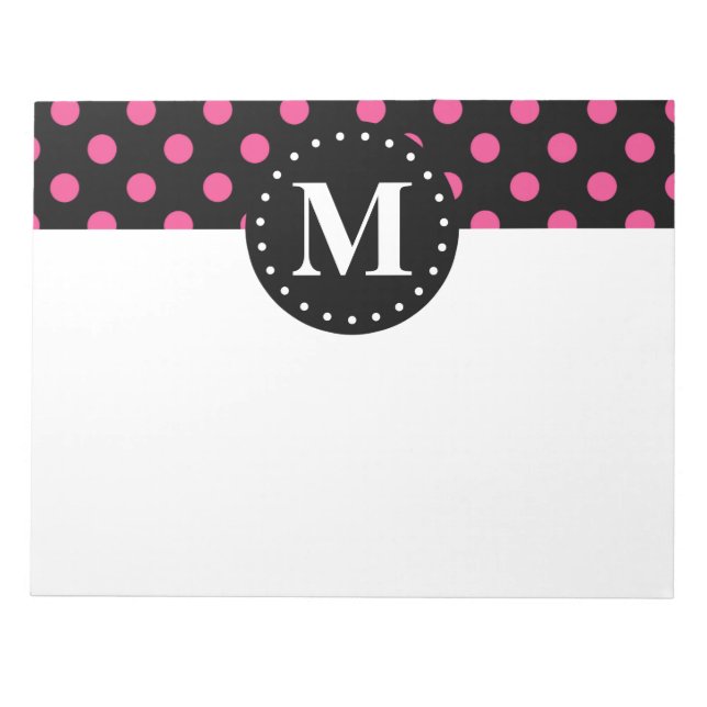 Schwarz-Polka-Dosen-Monogramm Notizblock (Vorderseite)