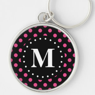 Schwarz-Polka-Dosen-Monogramm Schlüsselanhänger