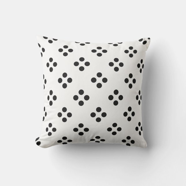 Schwarz Polka Dot Geometric Muster Weißes Geschenk Kissen (Vorderseite)