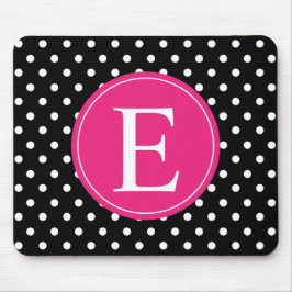 Schwarz-Polka-Dot-Rosa-Monogramm Mousepad