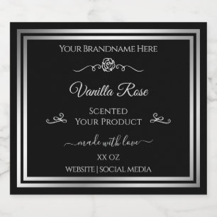 Schwarz-Produktetikett Silver Frame Vintage Rose Alkoholflaschenetikett
