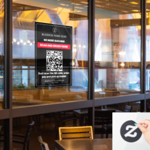 Schwarz QR Code Menü Scan Order Pick up Fensteraufkleber