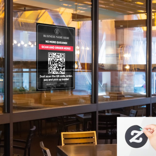 Schwarz | QR Code Menü Scan Order Pick up Fensteraufkleber (Restaurantfenster)