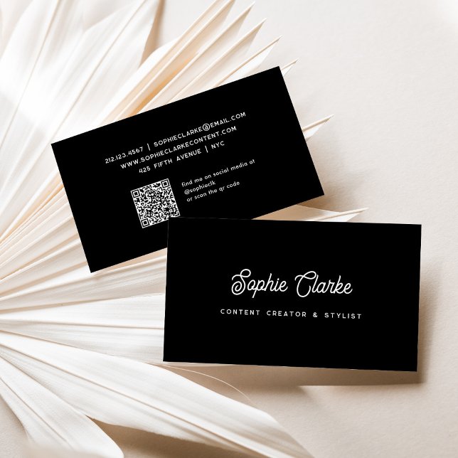 Schwarz | Retro-Schrift mit QR-Code Visitenkarte (Von Creator hochgeladen)