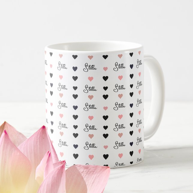 Schwarz / Rosa Akkordeonherzen mit individuelle Na Kaffeetasse (Von Creator hochgeladen)