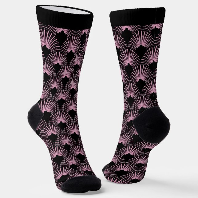 Schwarz-rosa Art-Deco-Muster Socken (Gewinkelt)